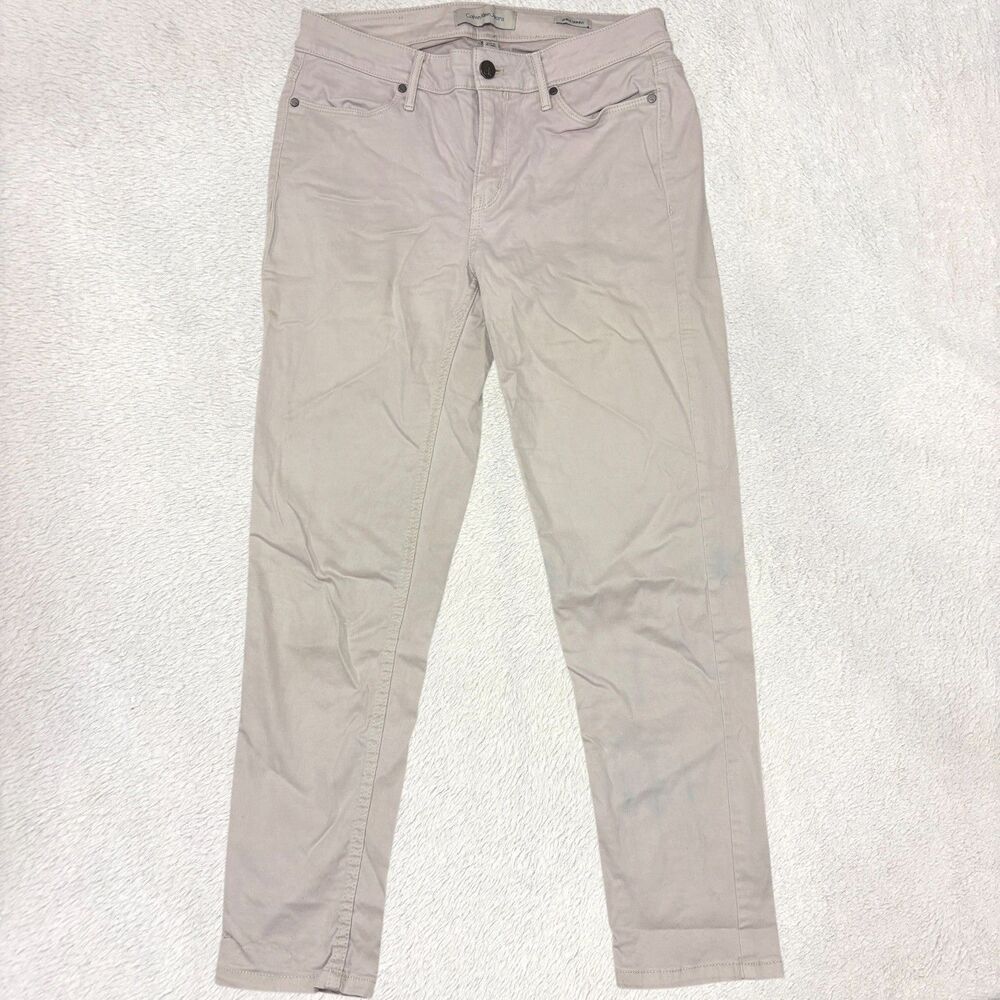 Y2K Calvin Klein Mid Rise Skinny Ankle Jeans Women’s Size 8 Beige Stretch Denim